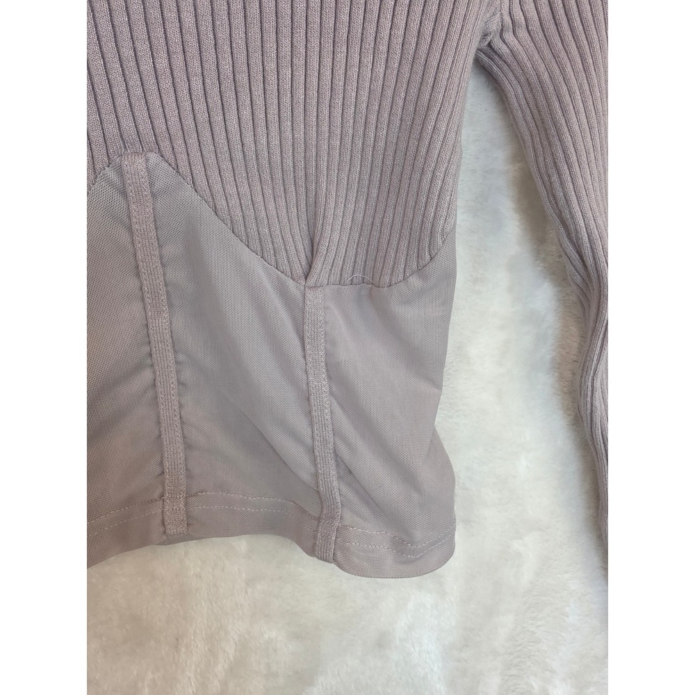 Hera Collection Mauve Ribbed Mock Neck Mesh Corset Top Long Sleeve Small - Picture 8 of 8